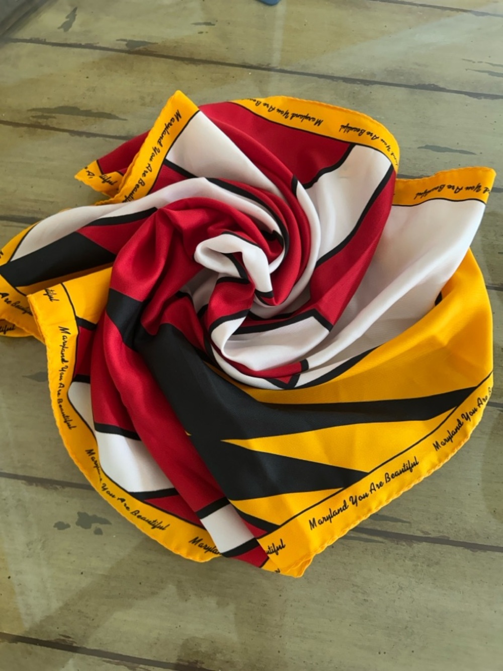 Bold Graphic Red, White, Yellow & Black Silk Scarf Italian 26“ x 26“ - Picture 3 of 11